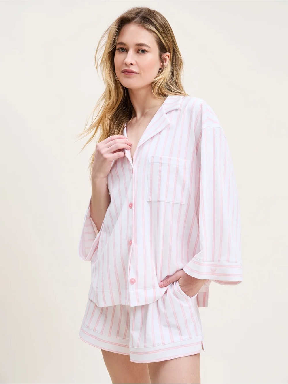 The Olivia Pima Shirt in Pink Stripe SEASIDE